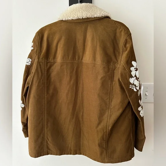 Gorgeous Tory Burch Brown Corduroy Jacket with White Floral Details - Picture 3 of 12